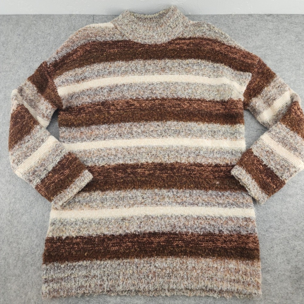 Universal Thread Brown Striped Boucle Knit Mock Neck Pullover Sweater Womens S